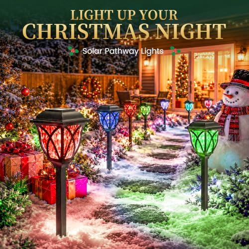 GIGALUMI Solar Christmas Lights Outdoor Decor, Multicolor Pathway Lights