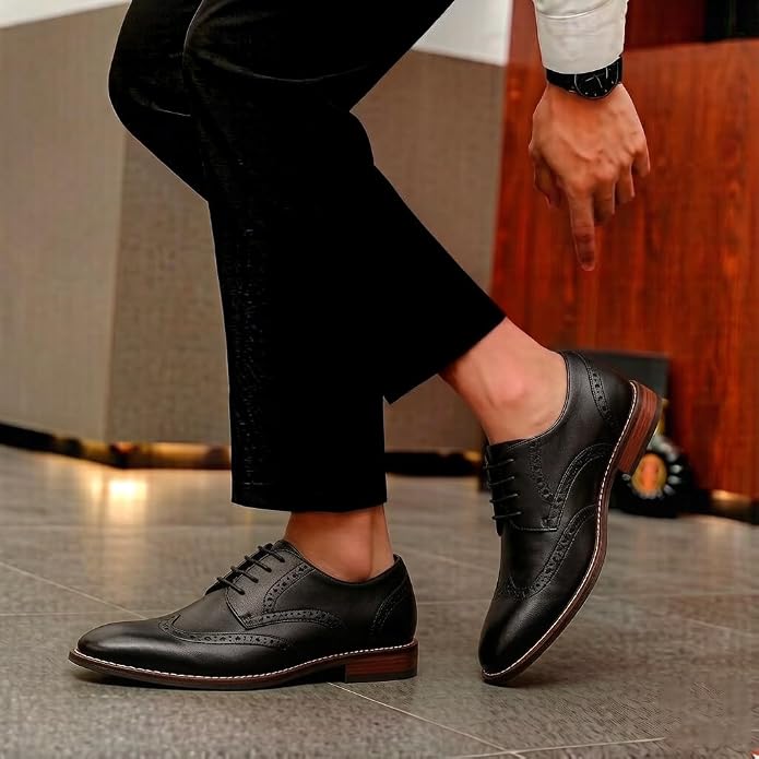 Mens Classic Cap Toe Dress Shoes Oxford for Office | Polished PU Outer Shell,Ventilated Comfortable Latex Insole. Formal Footwear Suited for Office Engagements ,Outings,Weddings