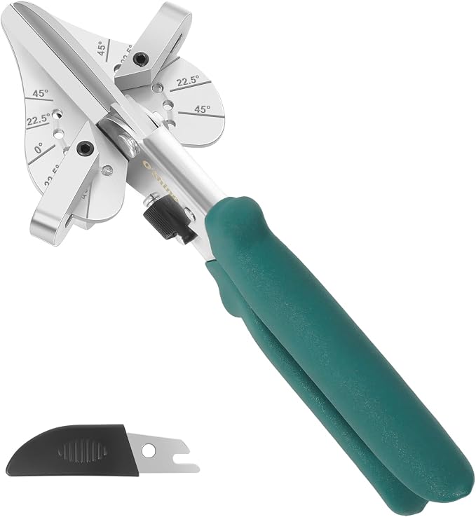 O'Shine 22.5 Degree Long Handle Miter Shears, 22.5 45 & 90 Degree Multi Angle Base Shoe Cutter with 30% Effort Saving, Hand Trim Cutter for Shoe Molding & Quarter Round, 1 Extra Replacement Blade