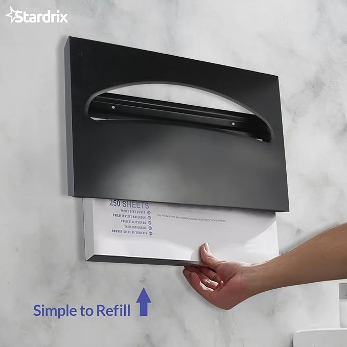 Stardrix Stainless Steel Toilet Seat Cover Dispenser, Wall Mount Single or 1/2 Fold Large Capacity Toilet Seat Covers Holder for Commercial and Residential, Matt Black