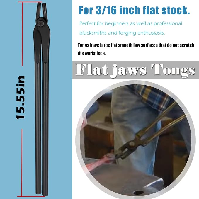 Blacksmith Tongs Tools Set Forging Tongs For Knife Making Tongs, Blacksmithing Forge Tongs Kit 5PCS - Flat Tongs & Square Jaw Tongs & Bolt Tongs & Blade Tongs & Wolf Jaw tongs Black Smith Supplies