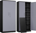 Metal Garage Storage Cabinet with 2 Doors and 5 Adjustable Shelves - 71" Steel Lockable File Cabinet,Locking Tool Cabinets for Office,Home,Garage,Gym,School (Gray Black)