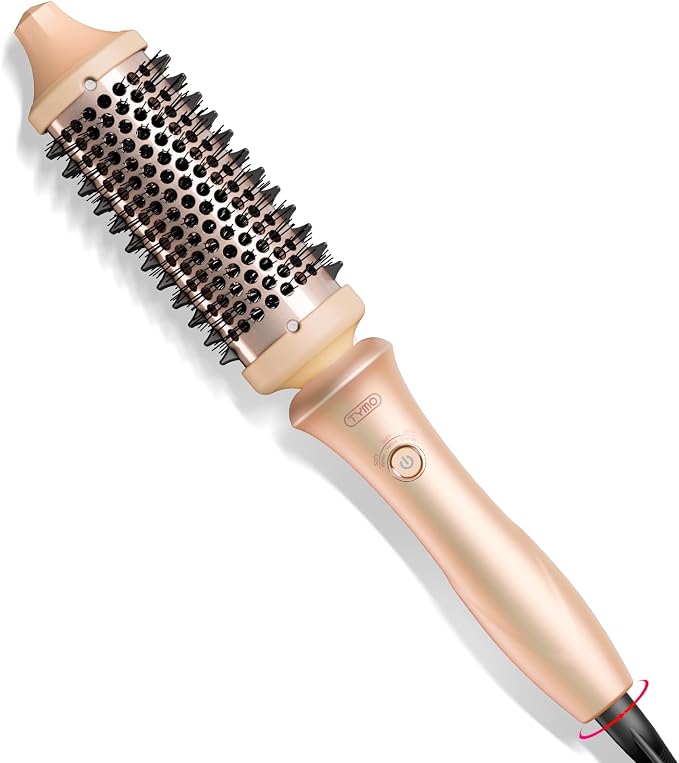 TYMO Thermal Brush Curling Brush - STYLUX 1.7 Inch Blowout Volumizer with Flexi-Fit for Hair Straightening, Heated Round Styler Tool, Hair Straightener and Curler 2 in 1, Dual Voltage, Pink