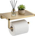 TRUSTMI Toilet Paper Holder with Shelf & Phone Stand | Brushed Gold Bathroom Storage, Solid Zinc Alloy, Wall Mounted | Holds 15lbs, Fits Jumbo Rolls