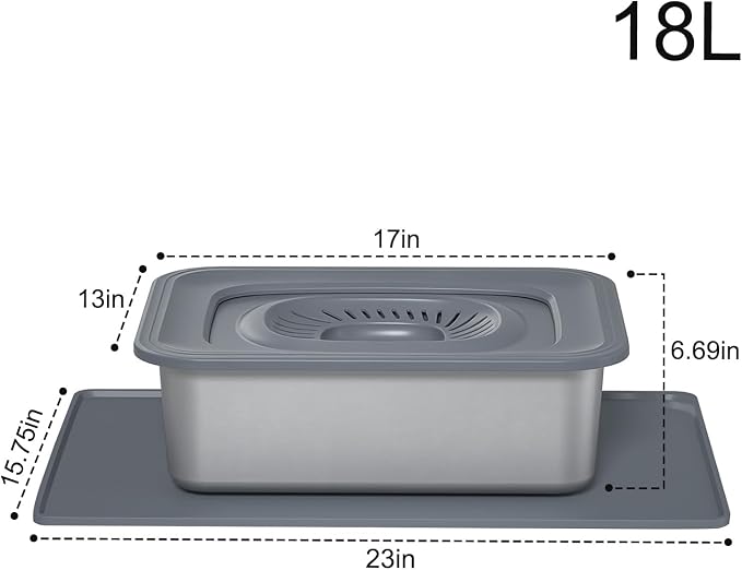 18L/4.75Gal Large Dog Water Bowl No Spill Stainless Steel | Pet Water Bowl for Messy Drinkers, Anti-Slip XXL Silicone Mat, Floating Disk & Dual Filtration