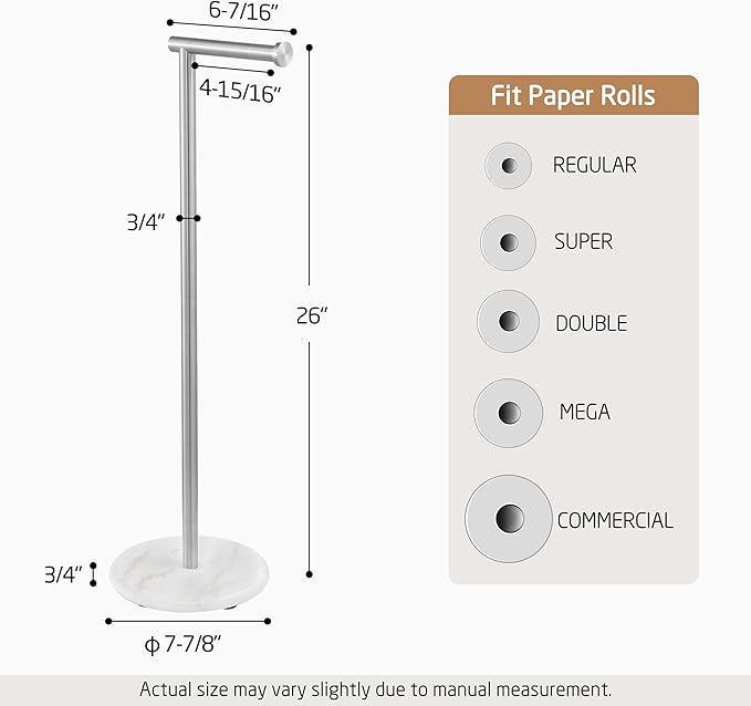 KES Extra High Toilet Paper Holder Free Standing 26", Toilet Paper Holder Stand with Natural Marble Base, Floor Freestanding Toilet Paper Holders 18/8 Stainless Steel Brushed Finished, BPH284S66-2