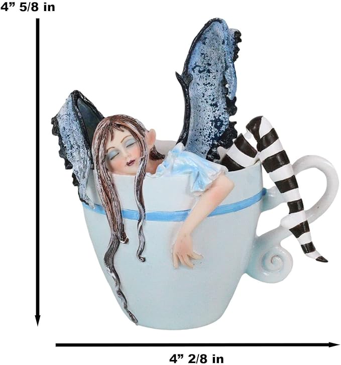 Ebros Gift Amy Brown Teacup Latte Coffee Drunk Fairy Figurine Fantasy Mythical Faery Magic Watercolor Collectible Decor Statue Gift Ideas for Women Teen Girls Fairy Garden DIY Art Centerpiece