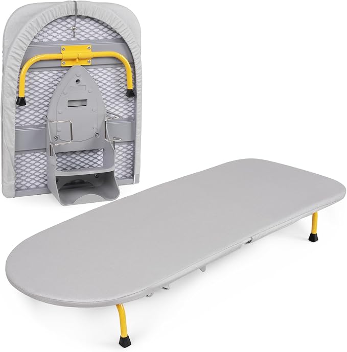 Foldable Tabletop Iron Board with Iron Holder for Home Travel, Gray | Portable Folding Ironing Board with Heat Resistant Cover & Non-Slip Feet, Small Ironing Board with Wall Mount, Space Saving