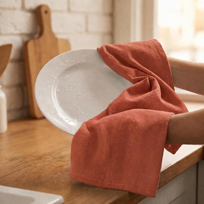 Urban Villa Kitchen Towels 100% Cotton Dish Towels for Kitchen(Set of 6) 20”x30” Dish Cloths Highly Absorbent Kitchen Linen Set with Hanging Loop Perfect for Drying Dishes Cleaning Hand Towels – Rust
