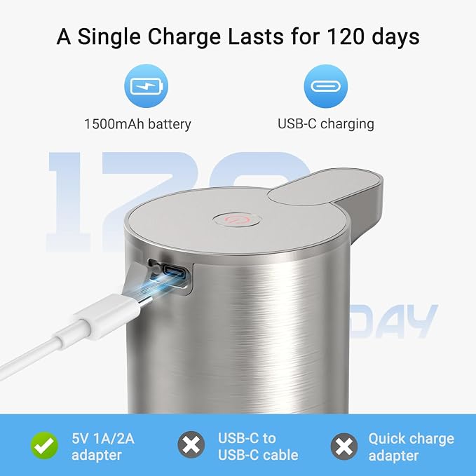 LAOPAO Automatic Foaming Soap Dispenser, Matte Stainless Steel Touchless Soap Dispenser with Self-Clean Mode, 1500mAh Rechargeable USB-C, IPX5 Waterproof Anti-Clogging Foam Pump for Kitchen & Bathroom