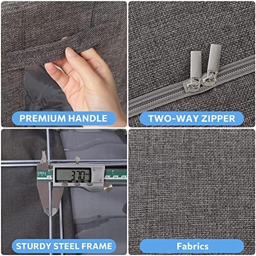 Clothes Storage Bins with Metal Frame, Clear Window, 36L, Dark Gray, 2-Pack