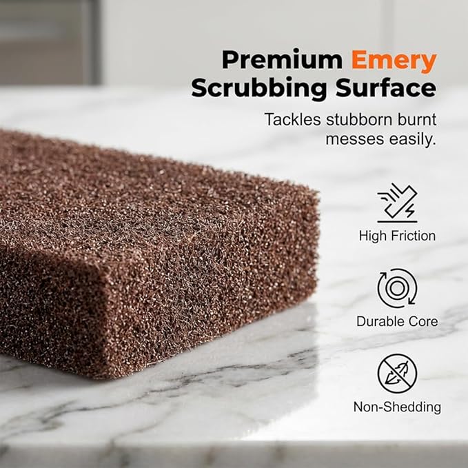 Magic Emery Cleaning Sponge, 2026 New Carborundum Sponge, Multi-Purpose Sponge Brush, Durable Scrub Block for Sinks and Stoves, Kitchen Cleaning Sponge for Home Chefs (4, Sponge with Handle)
