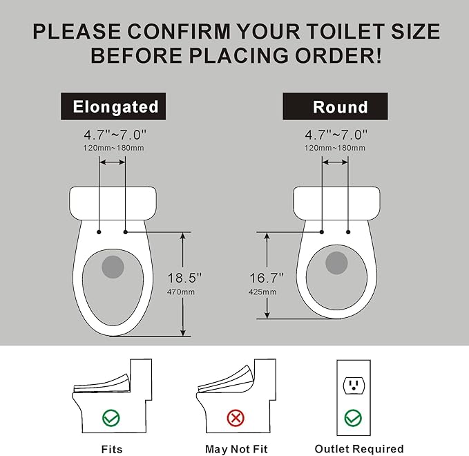 XCQQ Bidet Toilet Seat, Bidet Seat with Remote Control, Warm Water Wash, Heated Seat, Air Dryer, Soft Close Lid, Night Light, Self Cleaning Nozzle, LED Display, Requires Outlet - Round