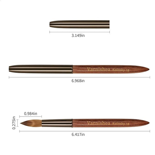 100% Pure Kolinsky Hair Acrylic Nail Brush Sandalwood Handle Professional Manicure Brushes for Powder Nail Acrylic Application - Salon & DIY Nail Art Essentials - Size 18, 1.0 Count