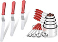 U-Taste 18/0 Stainless Steel Icing Spatula with PP Plastic Handle, and Upgraded Measuring Cups and Spoons Set of 10 with Reinforced Welded Handle (Red)