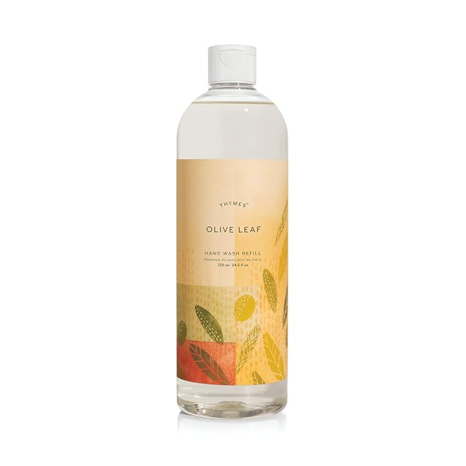 Thymes Olive Leaf Hand Wash Refill - Scented Liquid Hand Soap - Nourishing and Lightly Scented, Ideal for Daily Cleansing - Woody & Floral Olive Leaf Scent - Liquid Hand Soap - 24.5 Fl Oz