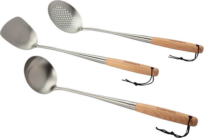 Cuisinart Stainless Steel Wok Spatula, Wok Utensils for Carbon Steel, Wok Tools Professional Set, 3-Pieces