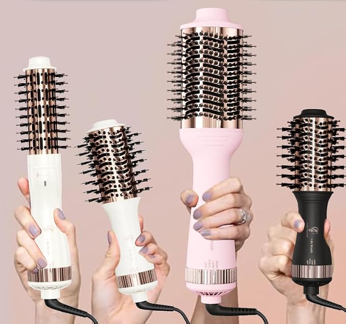 Travel Blow Dryer Brush in one, Dual Voltage 120V-240V Mini Hot Air Brush, Hair Trends Nano Titanium 2 Inch One Step Hair Dryer and Styler Volumizer Oval Shape