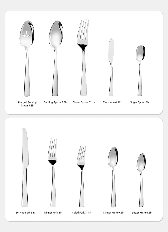 45-Piece Flatware Sets, Silverware Set for 8, Durable Stainless Steel Tableware in Ergonomic Design Size and Weight, Kitchen Utensils Set with Steak Knives, Rust-proof, Dishwasher Safe