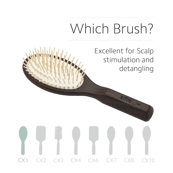 Ibiza Hair Oval Paddle Detangling Brush (CX1) | Natural Wooden Pins to Stimulate Scalp & Reduce Drying Time | Durable, Lightweight Carbonized Wood | Hypoallergenic Design