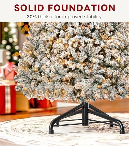 DWVO 6ft Prelit Snow-Flocked Artificial Pine Christmas Tree with Remote