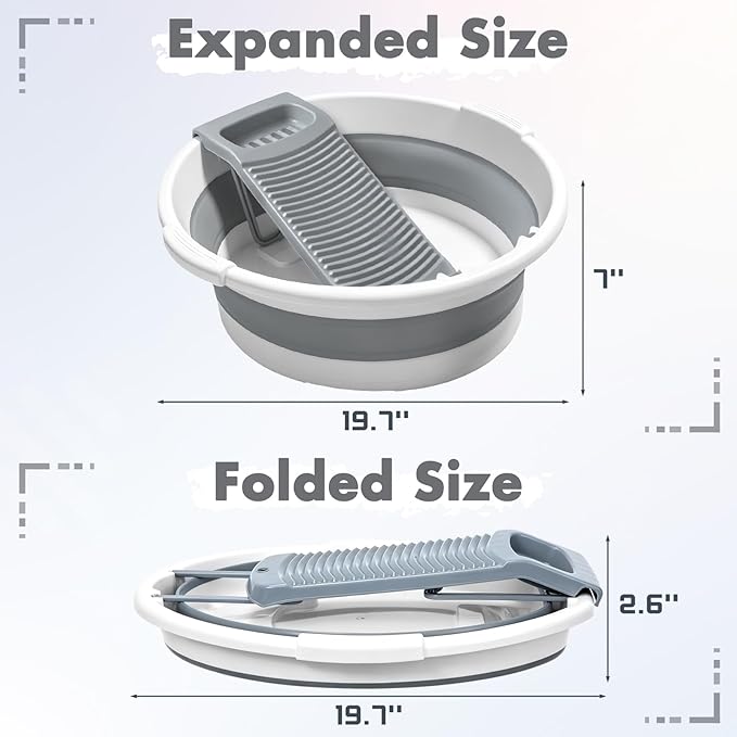 Lounsweer Large Collapsible Washboard Basin for Hand Washing Clothes with 2 Cleaning Brushes Portable Folding Laundry Tub with Non-Slip Washtub for Home Travel Camping