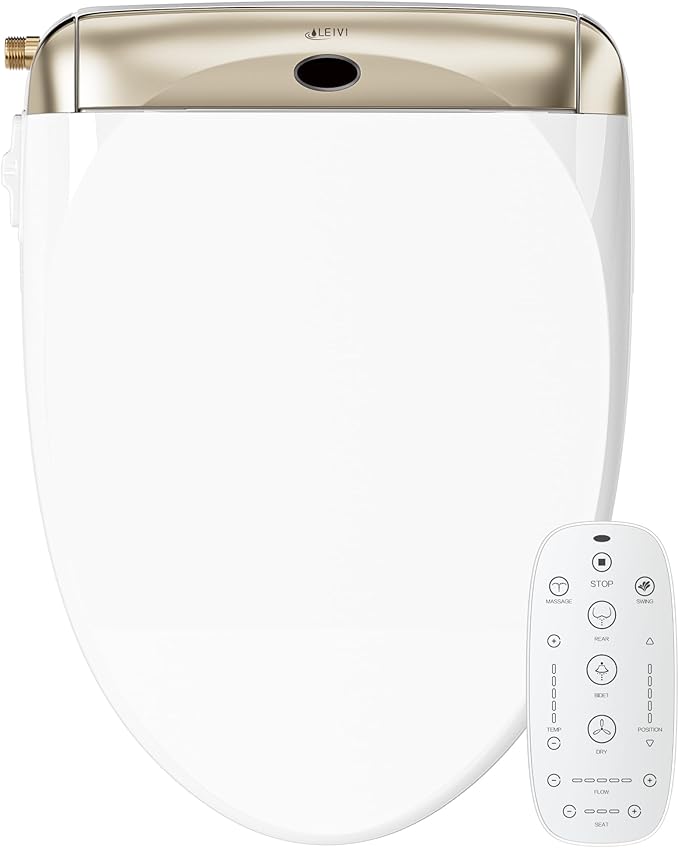 LEIVI Electric Bidet Toilet Seat with Wireless Remote and Side Panel, Multiple Spray Modes, Adjustable Heated Seat, Warm Water and Air Dryer, Auto LED Nightlight, Elongated