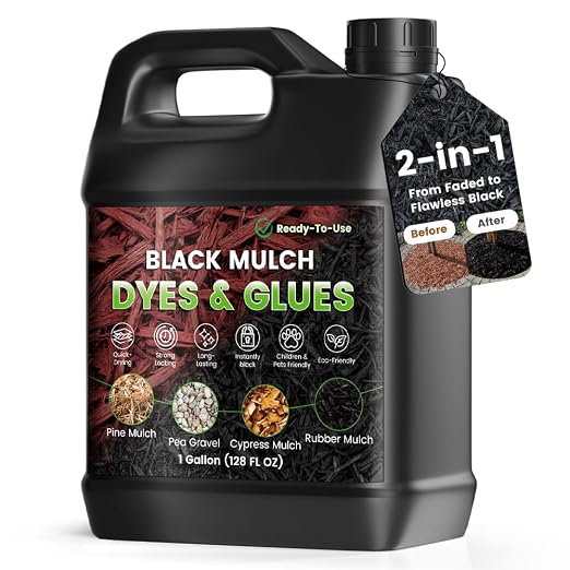 Mulch Dye Black 1 Gallon Concentrate, Mulch Paint for Landscaping - Rubber, Pine Straw, Wood Chips & More - Used with Pump Sprayer Coverage Up to 2,800 Sq Ft, Long-Lasting & Ready-to-Use