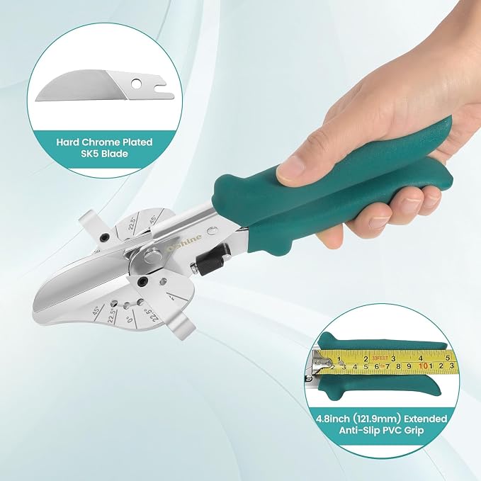 O'Shine 22.5 Degree Long Handle Miter Shears, 22.5 45 & 90 Degree Multi Angle Base Shoe Cutter with 30% Effort Saving, Hand Trim Cutter for Shoe Molding & Quarter Round, 1 Extra Replacement Blade