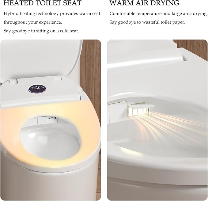 XCQQ Bidet Toilet Seat, Bidet Seat with Remote Control, Warm Water Wash, Heated Seat, Air Dryer, Soft Close Lid, Night Light, Self Cleaning Nozzle, LED Display, Requires Outlet - Elongated