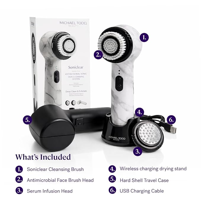 Michael Todd Beauty Soniclear Allure 2026 Readers Choice Winner Sonic (no Rotating) Facial Cleansing + Exfoliation Brush for Men/Women, Antimicrobial Protected Bristles, 4 speeds, Serum Infusion Head