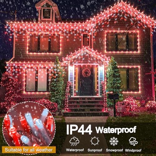 33ft Red and White Icicle Lights for Outside, 400 LED Christmas Lights