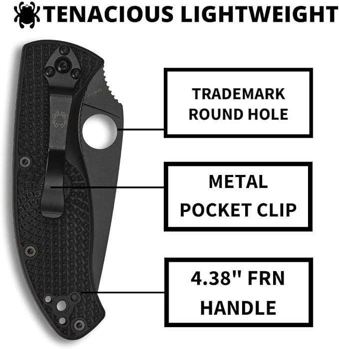 Spyderco Tenacious Lightweight Folding Pocket Knife, CombinationEdge | 7.77" Overall Length, 3.3" 8Cr13MoV Steel Blade, Black, FRN Handle, LinerLock, Full-Flat Grind