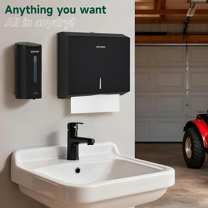 anydry Touchless Automatic Liquid Soap Dispense Wall Mount 25oz Large Capacity Stainless Steel for Commercial (Matte Black)