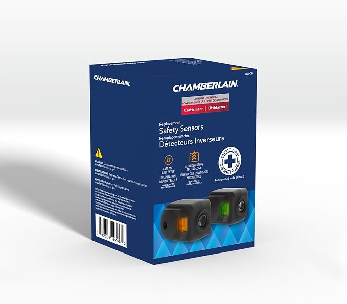 Chamberlain 820CB Garage Door Safety Sensor Replacement, 2-Pack | Works with all garage openers made after 1997, Includes brackets and 18 in wire, Auto-reverses on obstruction