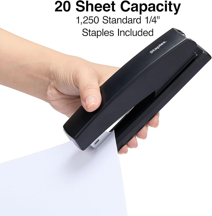 Staples Desktop Stapler, 20-Sheet Capacity, Staples Included, Black, 24/Carton