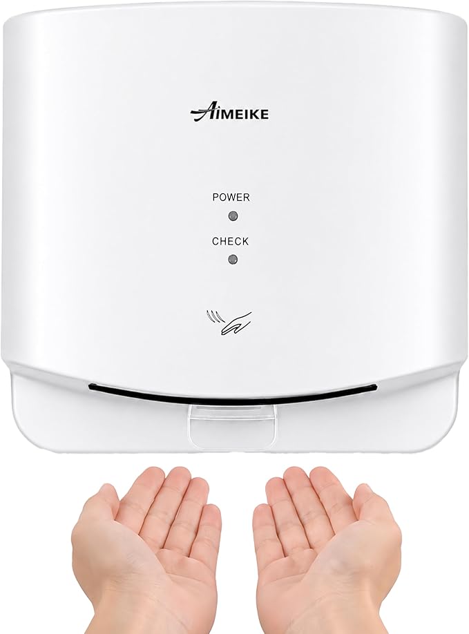 Automatic Commercial Hand Dryer, 110V 1300W High Speed Wall Mounted Hand Dryer for Bathroom, 7-10s Drying, 100m/s Air Speed, 72dB, Plug-in or Hardwired, White