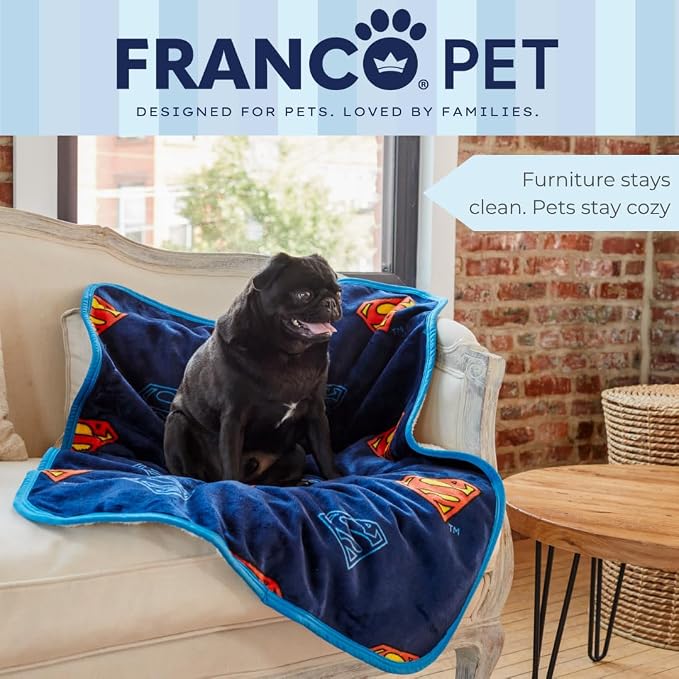 Superman DC Comics Waterproof Dog Bed Cover, Large 30x40 Pet Blanket for Furniture Bed Couch Sofa, (Officially Licensed) by Franco