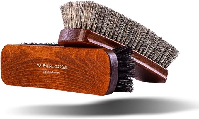 2-Pack Luxury Horsehair Shoe Brushes – White & Black for Light and Dark Leather – Polish, Shine & Dust – 8" Hardwood Handles – Made in Germany
