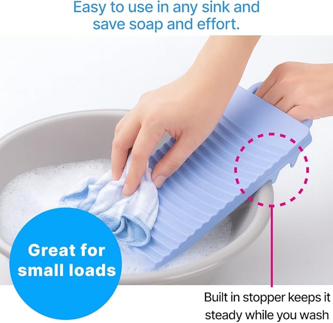 2-Pack Japanese Plastic Washboard, Made in Japan Laundry Wash Board for Hand Washing Clothes, Portable Scrub Board for Socks, Underwear, Baby Clothes, Travel & Camping, 13 x 6 Inch