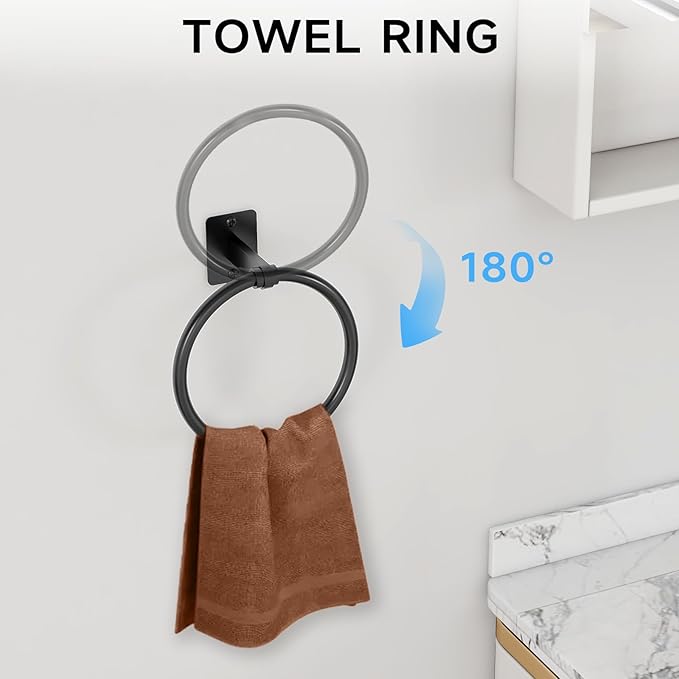 KLJKPA 10 Pieces Bathroom Accessories Set, Bathroom Hardware Set, 24 inch Towel Bar, Towel Racks for Bathroom, Robe Towel Hooks, Toilet Paper Holder Wall Mounted, Black