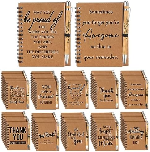 Honoson 50 Sets Inspirational Spiral Notebooks with Bamboo Pens