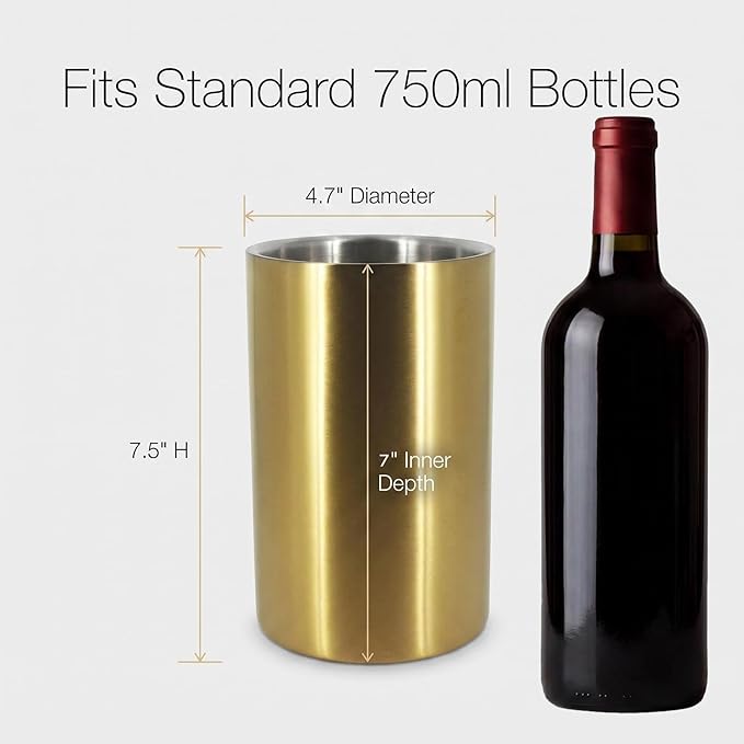 Gold Stainless Steel Wine Chiller Bucket for Bottle 750ml Wine Chiller Champagne Cooler Insulated for Parties Keep Wine & Beverage Cold Bar Cart Accessories