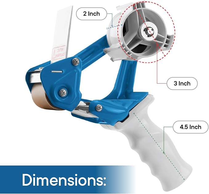 TAPEWELL Heavy Duty Metal Frame Packing Tape Dispenser Gun, 2 inch, Blue | Packing Tape Refills For Dispenser, Shipping Tape For Packing, Moving, Home & Office Use
