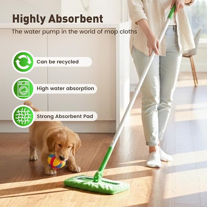 Reusable Mop Pads, Reusable Microfiber Mop Pads Compatible with Sweeper Mops, Replacement Wet Mopping pad Refills & Washable Dry Sweeping Cloths for Surface/Hardwood Floor Cleaning (Green-8PCS)