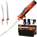 12V Cordless Electric Fillet Knife, 8" Flexible & 10" Rigid Blades, 2x 1500mAh Batteries, 1.5H Fast Charger, Safety Lock, Non-Slip Handle, Carry Case for Outdoor Fishing Filleting,Orange