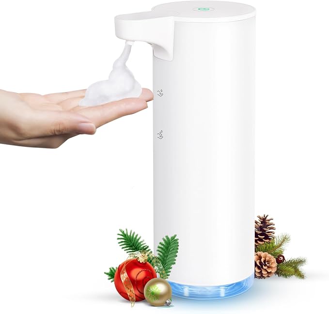 LAOPAO Automatic Soap Dispenser Foaming: Rechargeable Touchless Soap Dispenser Stainless Steel Foam Soap Dispenser for Bathroom Hand Soap Pump for Kitchen Xmas Gift, 9oz, White