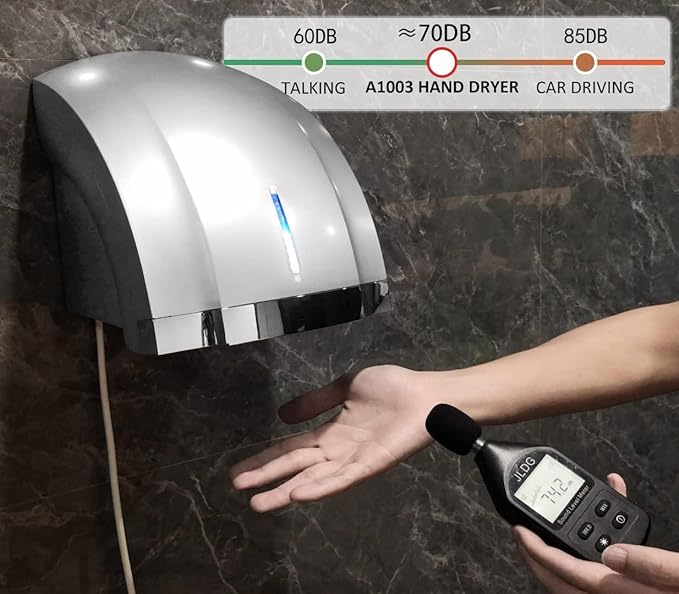 Hand Dryers for Bathrooms Commercial Silver Pack of 2 with 2 Pin Plug 110V Automatic Compact High Speed Air Wiper ADA Compliant for Industry Business Restrooms