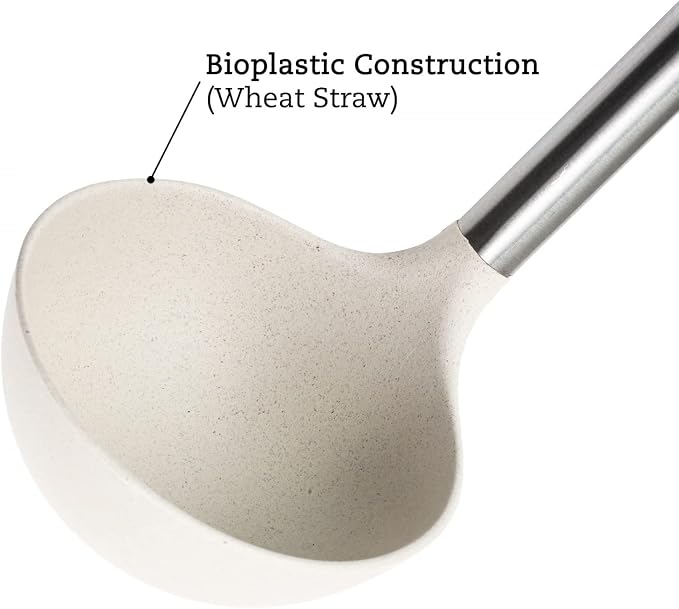 Beille 3pc Wheat Straw Spoons and Ladle Set Cooking Baking Kitchen Utensils, Cream