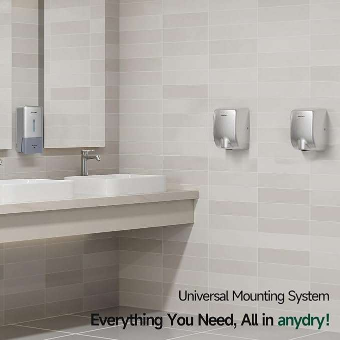 anydry Compact Hand Dryer, High-Speed 1350W Airflow, Brushed Stainless Steel Finish, Space-Saving for Commercial & Home Use, Model AD2803Y